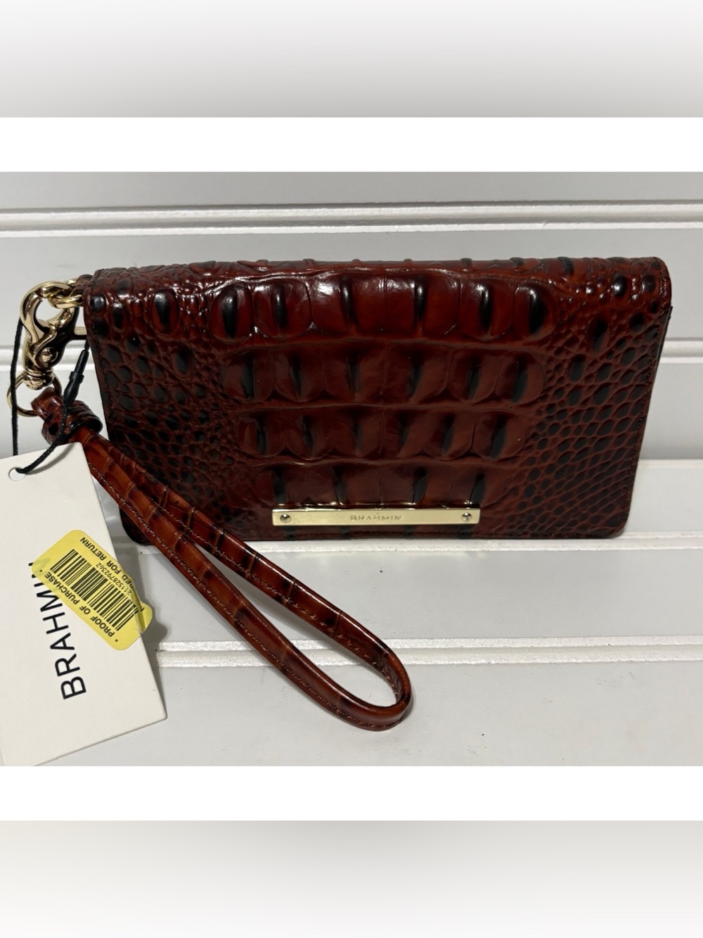 BRAHMIN Debra Brown Pecan Embossed Leather Wristlet Wallet NEW WITH TAGS